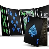 INTEGEAR 2 Decks Plastic Playing Cards, Premium Plastic Waterproof Black Playing Poker Cards Professional Luxury Deck of Cards for Adults