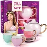 Porcelain Tea Party Set for Kids - Play Tea Sets for Girls Age 3 4 5 6 7 8 Year Old - Play Toy Kit for Little Kit, Toddlers Kitchen Toys - Birthday Girl Princess Gift Ideas