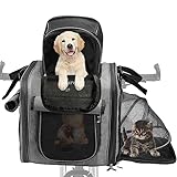 Himiway Foldable Dog Bike Basket Expandable Dog Basket for Bike Reflective Dog Bike Carrier Padded Shoulder Strap Pet Carrier Backpack with 4 Open Doors 4 Mesh Windows for 18Lbs Small Medium Dogs/Cats