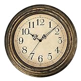 Plumeet Small Retro Wall Clock, 10'' Non Ticking Classic Silent Vintage Wall Clocks Decorative Kitchen Living Room Bedroom - Battery Operated