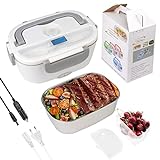 Heated Lunch Boxes for Adults 2 in 1 Portable Electric Lunch Box Food Heater for Work Home Truck and Car Leak Proof, 1.5L Removable Stainless Steel Container, 110V/12V/24V 60W Gray