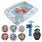 MEDMHSMA Bey Battling Top Battle Stadium Battle Set, 6 Battling Tops, 2 Latest Launchers, and 1 Flame Themed Arena, Great Gift for Kids Boys Age 6 and up,Blue