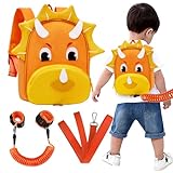 Accmor Toddler Harness Backpack Leash, Cute Dinosaur Kid Backpacks with Anti Lost Wrist Link, Child Backpack with Leash for Baby Boys Girls, Mini Toddler Back Pack Tether for Outdoor Travel (Orange)