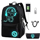 Bookbags for Women, Anime Cartoon Luminous Backpack with USB Charging Port, 17 Inch Laptop Backpack for Men, School Backpack for Girls/Boys, Cool Backpack