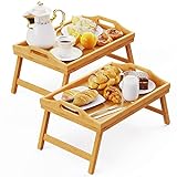 Breakfast in Bed Tray for Eating, 16.92 x 12.6 Inch Bed Table Tray with Folding Legs & Handles, Bamboo Food Lap Trays Fits for Adult Kids Eating/TV/Surgery Recovery by Easoger