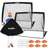 LIBERRWAY Black Soccer Goal 4'x 3' Portable Soccer Goals for Backyard or Indoor Pop Up Soccer Net with 6 Training Cones, Carrying Bag, 8 Ground Stakes, 2 Set
