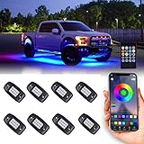 Yunight Waterproof RGB LED Rock Lights, 8Pcs Neon Underglow Lighting Kit with APP & Wireless Remote Control, Auto Wheel Exterior Underglow Lights,Under Car Lights for SUV,Truck,AUTO Motorcycle