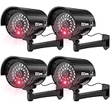 WALI Bullet Dummy Fake Surveillance Security CCTV Dome Camera Indoor Outdoor 1 Flashing LED Light and Security Alert Sticker Decals (Wl-B1-4), Black, 4 Pack