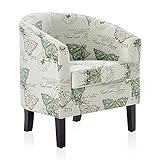 BELLEZE Living Room Chair, Linen Accent Chair Barrel Round Club Tub Sofa Chair for Bedroom, Corner Chair with Flared Legs and Plush Cushion - Highland (Butterfly Print)