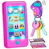 JOYIN Pretend Play Smart Phone, Keyfob Key Toy and Credit Cards Set, Kids Toddler Cellphone Toys, Toddler Birthday Gifts Toys for 1 2 3 4 5 Year Old, Kids Presents Toys