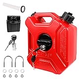 1.3 Gallon Red Gas Tank with Lock & Key, 5L Emergency Backup Gas Can Fuel Oil Petrol Storage with Mounting Bracket Fits for Motorcycle SUV ATV Off Road Most Cars