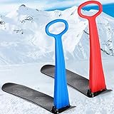 Deekin 2 Pcs Foldable Snow Scooter with Handle Compact Snow Sled Lightweight Grass Sand Sled Cold Resistant Ski Scooter Sledding Snowboard Winter Outdoor Downhill, Red and Blue
