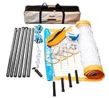 Baden Champions Volleyball/Badminton Portable Combo Set Orange/Blue Official Size 32 ft Wide Net + 4 Raquets + 3 Birdies + Boundary + Volleyball + Pump + Carry Bag