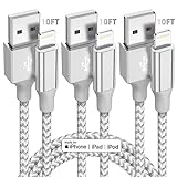 Bkayp iPhone Charger [Apple MFi Certified] 3pack 10FT Lightning Cable Fast Charging High Speed Data Transmission Cord Compatible iPhone 14 13 12 11 Pro Max XS MAX, XR XS X 8 7 6S 6 Plus - White Grey