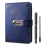 XIYUNTE Diaries with Lock, A5 Adult Diary with Lock, Vintage PU Leather Journal Notebook with Pen, Personal Diary with Pen Holde 200 Pages 100gsm Premium Thick Paper, Gift Box-Blue