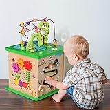 TOOKYLAND 5 in 1 Activity Center,Wooden Large Activity Play Cube, Wooden Learning Puzzle Toy for Toddlers, with Animal Friends, Shapes, Mazes, Shape Sorter