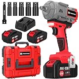 Canbrake 1000N.m(740ft-lbs) Cordless Impact Wrench,21V 1/2 Inch High Torque Impact Gun with 2 x 4.0Ah Batteries,Fast Charger & 5 Sockets,Electric Impact Variable Speeds for Car Truck Mower Home