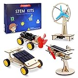 STEM 4 Set Solar Motor Kit,Wooden Model Electric Car Science Experiment Projects,Educational 3D Building Puzzles Electronic with 3 Different Motors for Kids,DIY STEM Toys for Boys and Girls