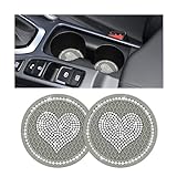 ipelo Heart Bling Car Cup Holder Coaster, 2PCS Universal Crystal Rhinestone Loving Heart Car Coasters, Cute Vehicle Anti-Slip Drink Cup Mat, Auto Interior Accessories Universal for Women Girls (Gray)