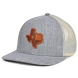 Local Crowns Texas Heather Leather State Patch Curved Trucker Flag Adjustable Heather-Gray, White, and Brown Snapback Cap