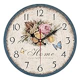 Yeyo Simple European Style Flowers Wall Clock Wooden MDF Quiet Wall Clocks no Ticking Noise for Home Living Room Office Decoration (14inch)