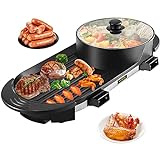 VEVOR Electric Grill Hot Pot 2 in 1, Multifunctional Grill Pan Indoor, Separate Dual Temperature Control, Large Capacity Non-Stick Pan Portable Korean BBQ, Electric Shabu Hot Pot 110V Smoke Free Stove