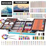 KINSPORY Art Set, 139 Pack Art Supplies with 2 Sketch Pads, Painting Coloring Drawing Markers, Oil Pastels, Colored Pencils, Acrylic Paints, Watercolor Cake, Deluxe Double Layers Aluminum Box (Blue)