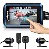 Motorcycle Dash Cam Camera, Blueskysea DV988 1080p 30fps Dual Wide Angle 140 Degree Lens Sportbike Recording DVR with 4'' Touch Screen Rugged 32GB Card Loop Recording GPS Mode
