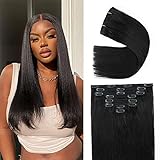 Clip in Hair Extensions Real Human Hair Clip in Hair Extensions Black Women 120g 100% Human Hair Clip in Hair Extensions 8pcs Double Weft Handmade Per Set with 18clips (16 Inch, 1B Natural Black)