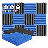 Arrowzoom New 12 Pieces 10x10x2inch Black and Blue Soundproofing Wedge Acoustic Insulation Wall Foam Padding Studio Foam Tiles AZ1134 BLACK & BLUE