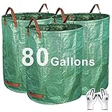 Gardzen 3-Pack 80 Gallon Garden Bag - Reuseable Heavy Duty Gardening Bags, Lawn Pool Garden Leaf Waste Bag