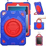 HXCASEAC Shockproof iPad 9th 8th 7th Generation Case 10.2 inch for Kids with Screen Protector/Pencil Holder / 360 Handle Grip Stand/Carrying Case, Full Body Protective iPad 10.2 Case - Blue/Red