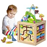 Fajiabao Baby Activity Center Montessori Toys Dinosaur Toys for Kids Baby Toys Wooden Activity Cube Learning Toys for Toddlers 1-3 Bead Maze Stacking Toys Birthday Gift