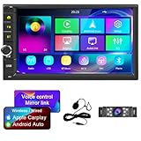 Double Din Car Stereo Wireless Carplay Android Auto Touch Screen AHD Rearview Backup Camera Bluetooth 7 Inch Car Radio QLED Display Dual Mic Mirror Link FM AM Radio Receiver USB AUX Subwoofer