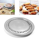 Saim Korean BBQ Grill Pan, Stainless Steel Non-Stick Roasting Smokeless Barbecue Grill Pan, Round Grill Set for Indoor Outdoor Camping BBQ
