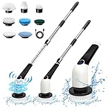 Keimi Electric Spin Scrubber, 2024 New Cordless Voice Prompt Shower Cleaning Brush with 8 Replaceable Brush Heads, 3 Adjustable Speeds, and Adjustable Extension Handle for Bathroom Floor Tile