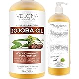 Jojoba Oil - 32 oz (With Pump) | 100% Pure and Natural | Golden, Unrefined, Cold Pressed, Hexane Free | Moisturizing Face, Hair, Body, Skin Care, Stretch Marks, Cuticles