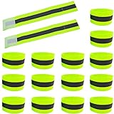 16PCS High Visibility Reflective Night Running Walking Elastic Strap Wristbands Ankle Bands Armbands Safety for Cycling Walking Running Camping Outdoor Sports-Fits Women Men Kids (8 Pairs / 16 Bands)