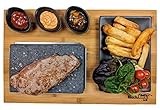 Black Rock Grill Steak Stone, Hot Stone Grill - Sizzling Hot Rock, Indoor Grill, Cooking Stone with Matt Black Ramekins and Side Plate (One Standard Set)