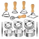[13 Pieces Upgraded] 6 Pieces Ravioli Maker Cutter Stamp Set with Wooden Handle Four Shapes and 7 Pieces Stainless Steel Dumplings Maker Three Sizes–For Ravioli, Pasta, Dumplings, Lasagna, Pierogi