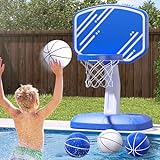 HYES Pool Basketball Hoop Poolside, Pool Toys with Adjustable Height/4 Balls/2 Nets/Pump for Indoor Outdoor, Swimming Pool Summer Water Games Gifts for Kids Boys Girls, Blue