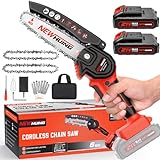 Mini Cordless Chainsaw Kit, Upgraded 6' One-Hand Handheld Electric Portable Chainsaw, 21V Rechargeable Battery Operated, for Tree Trimming and Branch Wood Cutting by New Huing