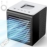 AIRHALF Personal Air Conditioner, 3-IN-1 Portable AC with Remote Control, 3 Speeds, USB Powered Small Air Cooler, Quiet & Powerful Cooling Fan, Mini Evaporative Air Cooler for Room, Car, Bedroom, Desk