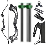 Vogbel 64 Bow and Arrow for Adults Archery Recurve Bow Takedown Survival Bow Archery Set Hunting Longbow Metal Riser Right Hand for Target Shooting Practice(50lb), Black