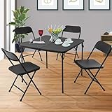 Thcbme 5 Piece Resin Card Table and Four Chairs Set, Black