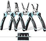 SHALL Snap Ring Pliers Set, 4PCS Heavy Duty 7-Inch Internal External Circlip Pliers, Straight Bent C-clip Pliers Lock Ring Pliers 5/64' Tip, Reverse Pliers for Ring Remover Retaining w/Portable Pouch