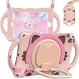 BATYUE Case for iPad Mini 5/4/3/2/1, iPad Mini Case for Kids with Rotating Stand/Pencil Holder/Carrying Strap, Non-Toxic & eco-Friendly Silicone Childproof,Cute Cat Case for Kids Boys Girls (Pink)