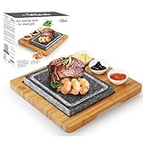 Artestia Cooking Stones for Steak, Indoor Grill Sizzling Hot Stone Set, Steak Stones Hot Stone Cooking, Hot Rock Cooking Stone Set Barbecue/BBQ/Hibachi/Steak Grill (One Deluxe Set with Two Stones)