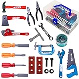 KEJIH 21 Pieces Kids Toy Tool Set and Power Play Tools, Construction Toys Working Tools Educational Pretend Role Play Set with a Handy Storage Box and Portable Sturdy Ideal Gifts Toolkit for Toddlers