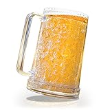 Granatan Double Walled Beer Mug For Freezer, Clear Beer Mug Frozen Cup 16 oz, Plastic Beer Mug with Handle